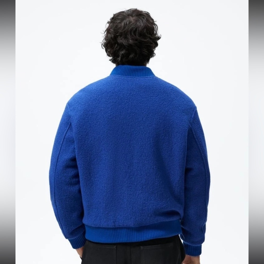 Zara Mens Wool Varsity Blue Bomber Jacket size Large - Picture 2 of 10